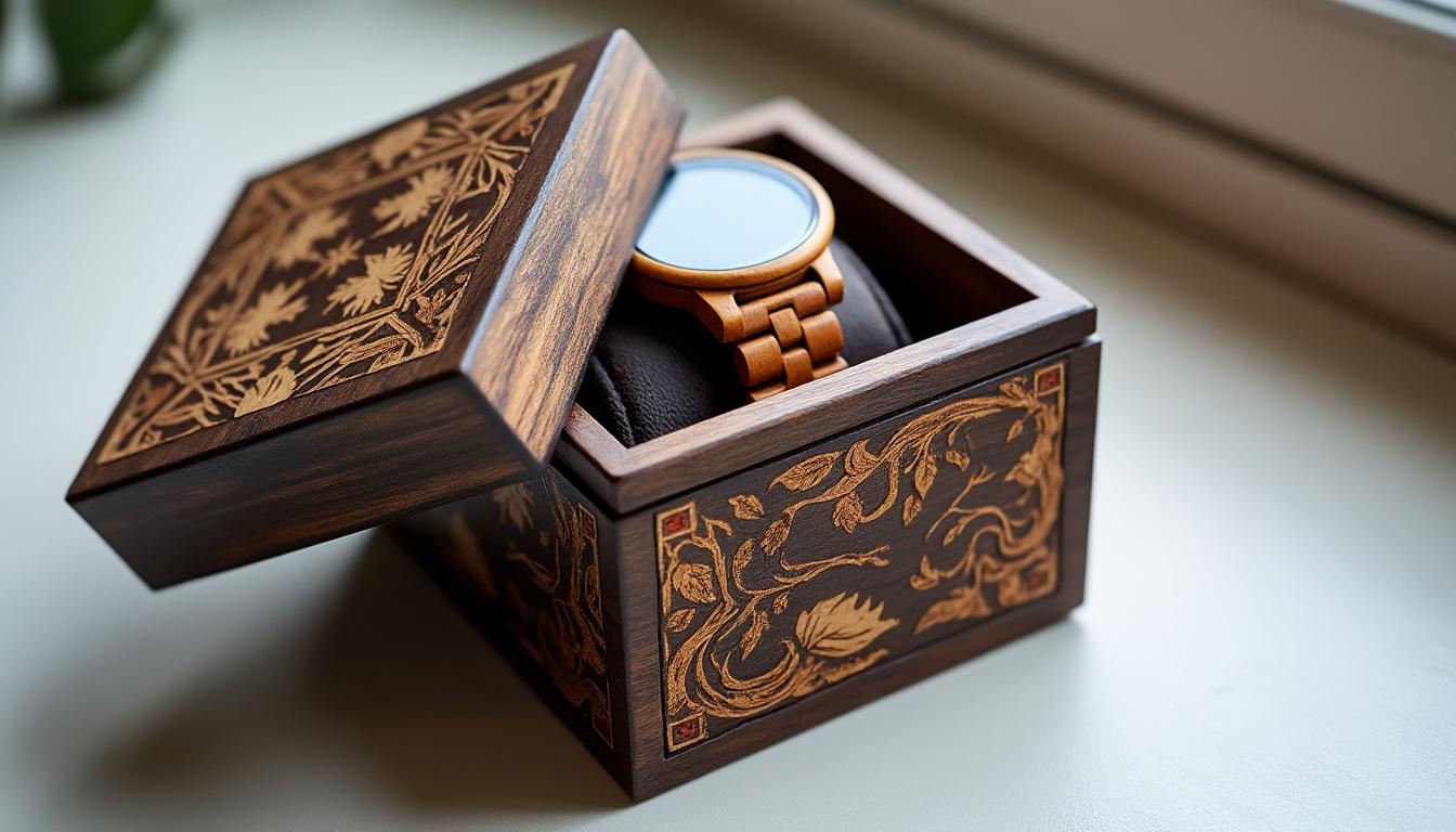 offrez un cadeau unique avec notre coffret cadeau de montre en bois artisanale, parfait pour faire sensation à noël. alliant élégance et authenticité, cette montre réalisée avec soin saura charmer vos proches et ajouter une touche naturelle à leur style. faites de ces fêtes un moment inoubliable !