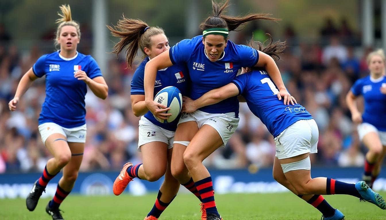 explorez le maillot officiel de l'équipe de france de rugby à 7 féminin pour la saison 2025. alliez style et performance avec ce design unique, parfait pour les supporters passionnés et les joueuses. soyez fier de porter les couleurs de votre équipe!