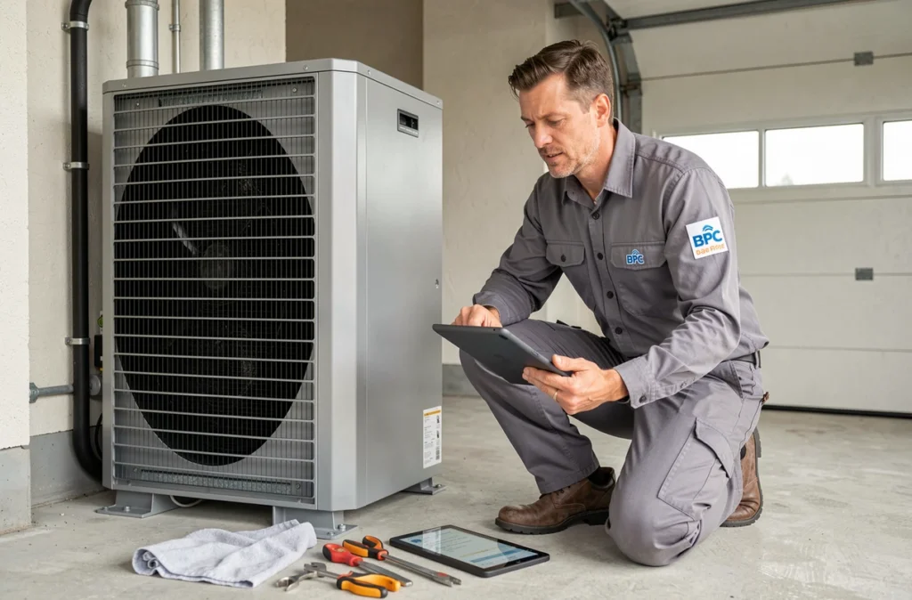 Installateur BPC Installation vérifiant une pompe à chaleur à Chauray dans les Deux-Sèvres