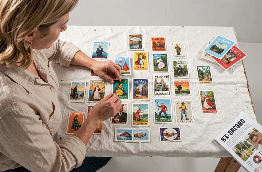 Collection de cartes téléphoniques françaises disposées en flat lay sur fond blanc