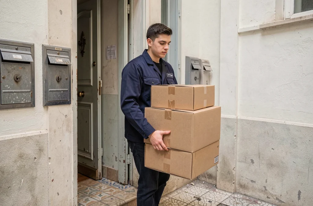 Agent de débarras de proximité sortant des cartons d'un appartement dans le 3e arrondissement de Marseille