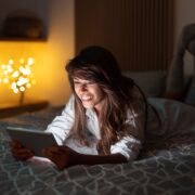 Woman using online dating apps